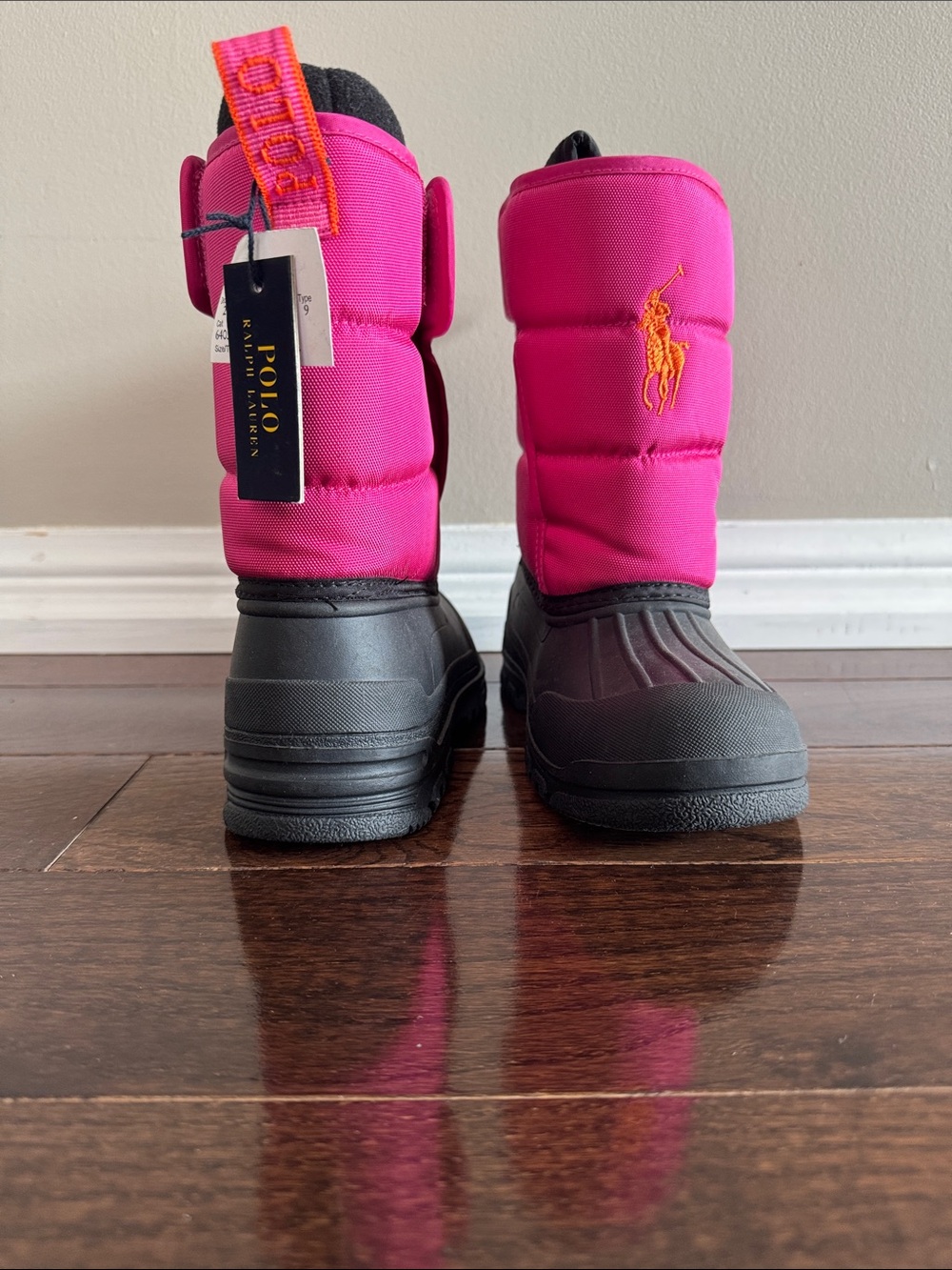 Polo by Ralph Lauren Bright Pink & Black Kids Winter Mittens Boots